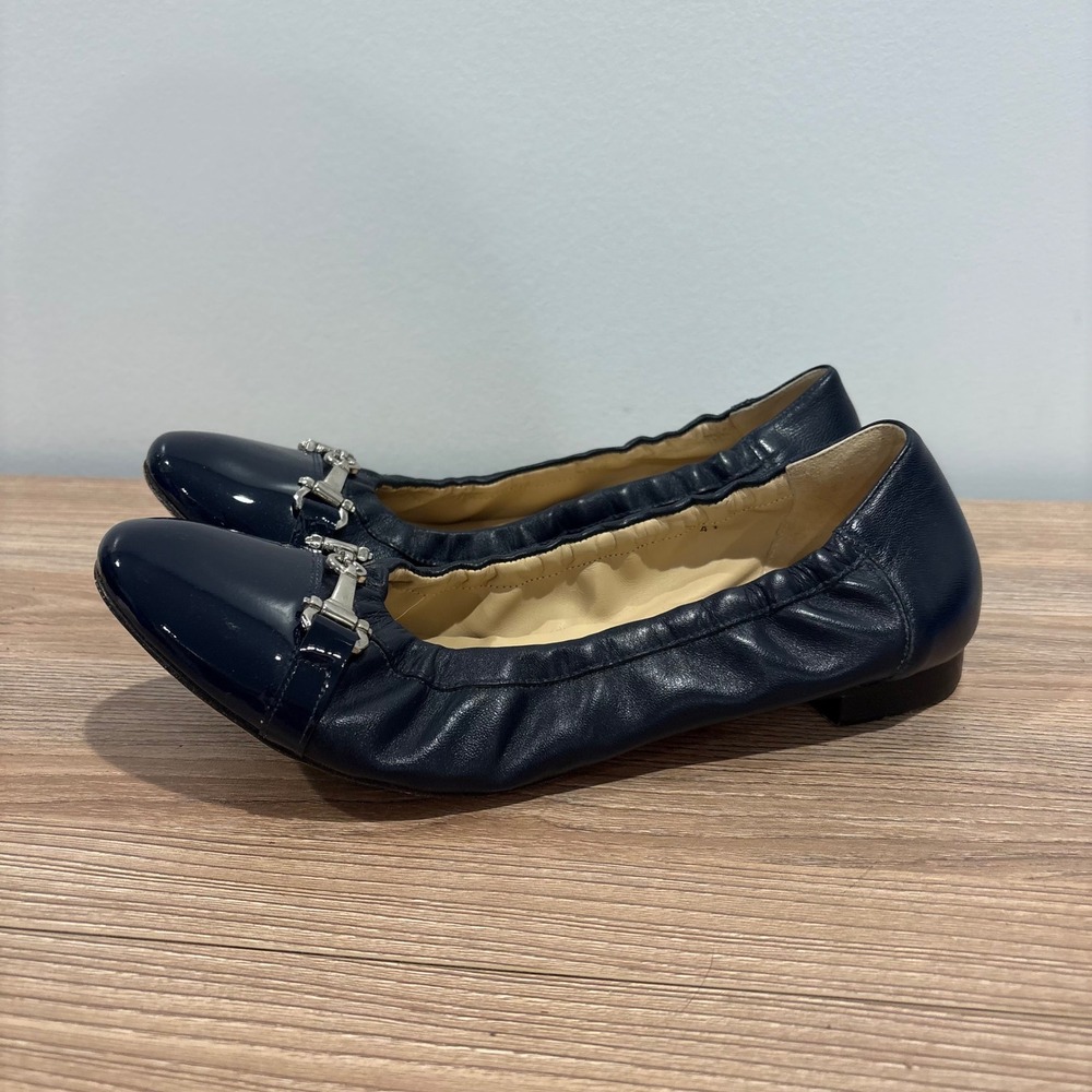 Lalisa Classic Horsebit Ballet Flats Women Navy size 41 Leather Patent Cap Toe